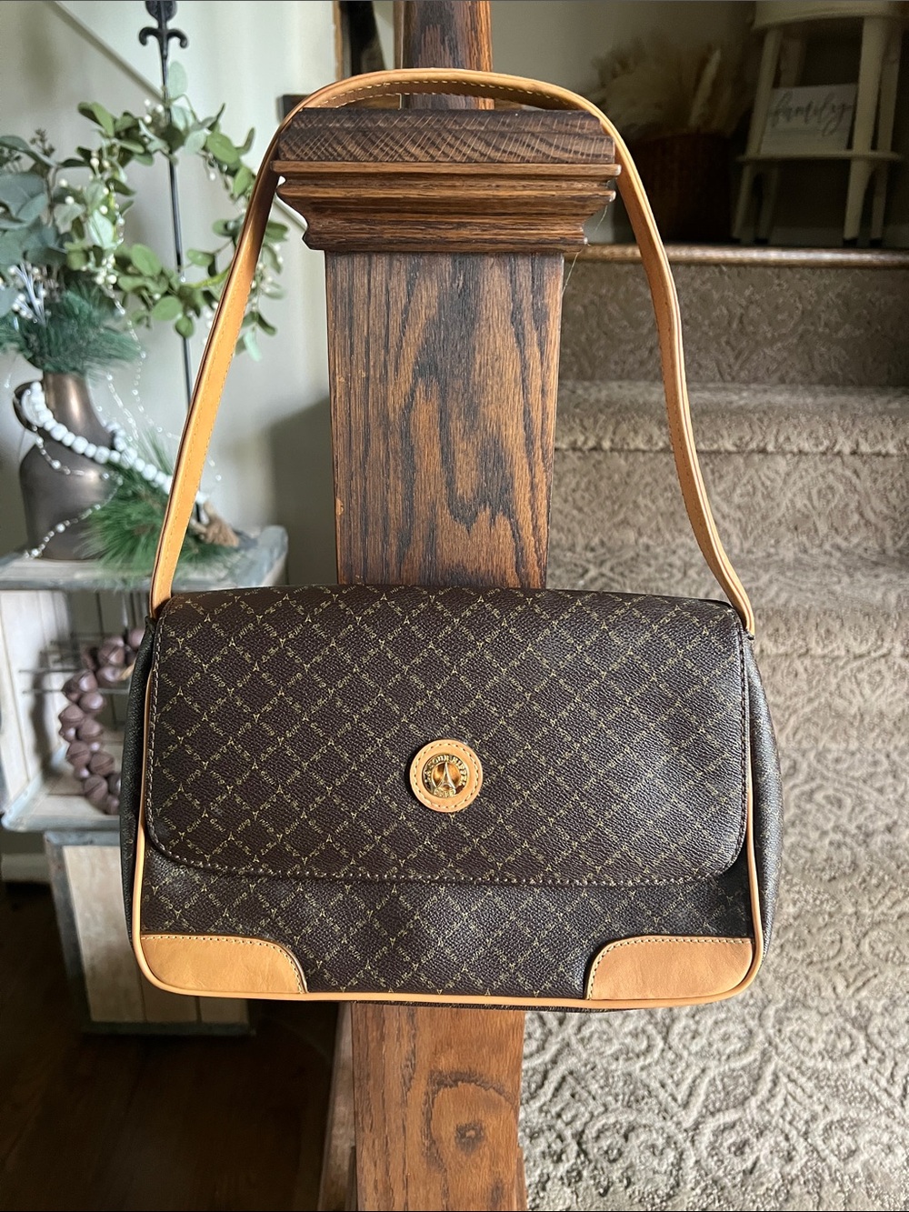 Vintage La Tour Eiffel Paris 1887 Monogram Flap Shoulder Bag Purse